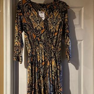 Next Black and Gold Paisley Long Sleeve Dress